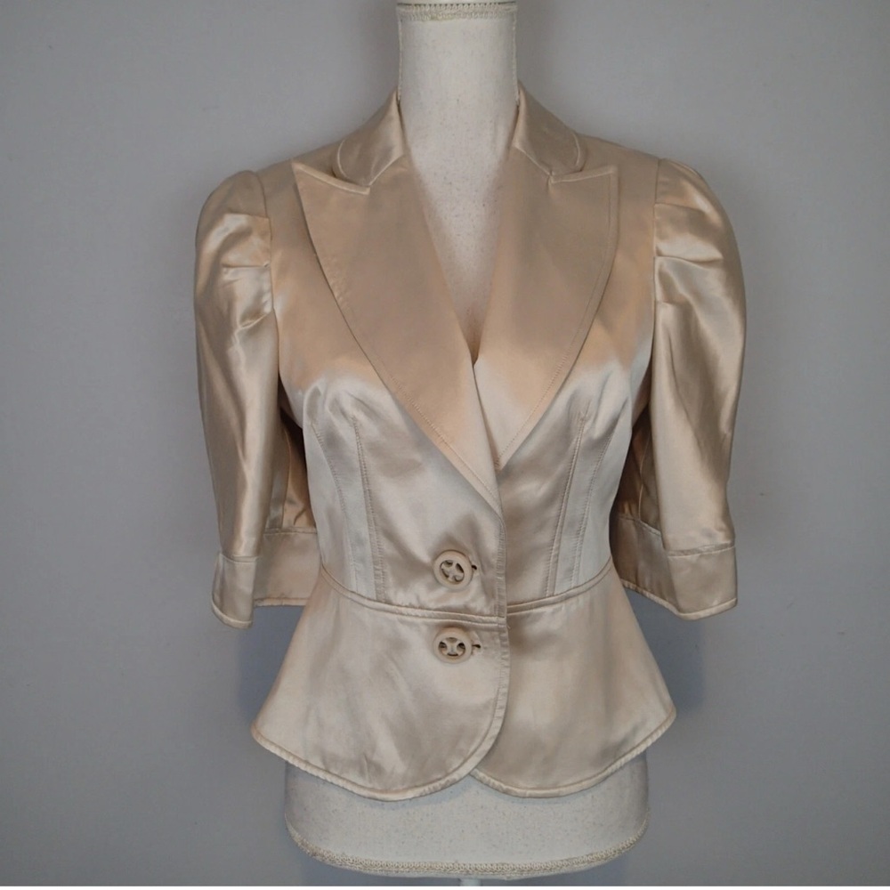 Yoana Baraschi Cream Cropped Blazer with Puff Sleeves